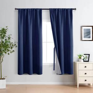 lot 4054 image: XWZO 100% Blackout Curtains 72 Inches Length - Heat and Light Blocking Rod Pocket Window Drapes with Black Liner Backing for Bedroom Sewn with Tiebacks, Navy Blue, W42 x L72, Set of 2