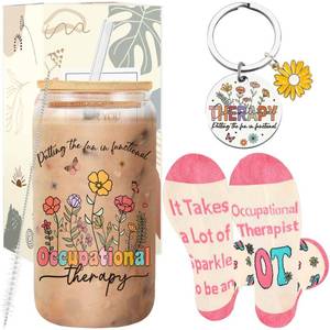 lot 4064 image: CRASHOT Occupational Therapy Gifts for Women, Appreciation Gift, Includes 16 oz Glass Keychain Sock, Birthday Christmas Thanks Present for Occupational Therapist