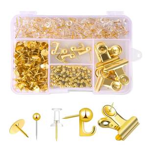 lot 4092 image: RZJZGZ 310 Pcs Gold Push Pins Set Decorative Pins for Cork Board 5 Style Pins Office Accessories (Gold)