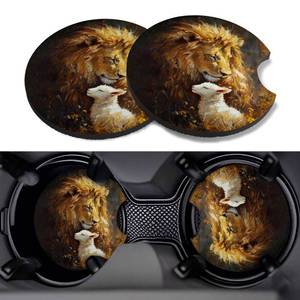 lot 4098 image: GooodiderX Car Cup Coasters,2 Pack Car Coaster,2.75inch Anti Slip and Absorbent Cars Coasters for Cup Holders,Neopren Accessories for Women,Cute Decor for Women (Lion)