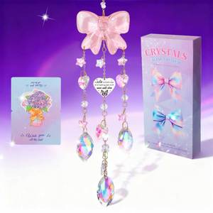lot 4114 image: Hoemwarm Crystal Sun Catchers Indoor Window,Pink Bow Decor Sun Catcher for Sister Gifts with 3 Chains,Prism Rainbow Crystal Suncatcher for Hangings College Dorm Rooms Home Decoration