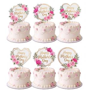lot 4118 image: 12 pcs Happy Mothers Day Cake Topper Mom Letter Cake topper Red Cake topper Decorative Party Cake Decoration for Mothers Day (Flower-Light-Pink-Wreath-12)