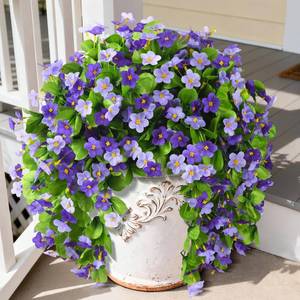 lot 4123 image: Artificial Fake Hanging Flowers for Outdoors, 2 Pcs Artificial Hanging Plants Outdoors Spring Summer Decor, UV Resistant Faux Violet Silk Flowers for Planters Front Door Yard Garden(Dark Orchid)