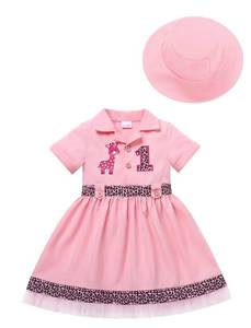 lot 4184 image: Newborn Baby Girls 1st Birthday Outfits Giraffe Theme Birthday Short Sleeve Ruffle Tulle Dress and Hat Pink 9-12 Months