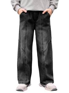 lot 4187 image: Haloumoning Boys Wide Leg Jeans Kids Casual Straight Baggy Denim Pants with Pockets 5-14 Years Black