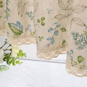 lot 4192 image: Moslovstar Farmhouse Cotton Linen Tier Curtain 19.6 Inch Long Elegant Floral Lace Window Valance Kitchen Bathroom Short Curtain, 1 Panel, Leaves and Flower on Beige