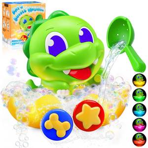 lot 4193 image: Dinosaur Baby Bath Toys for 1 2 3 Year Old Boys, Dino Bath Bubble Machine with Rainbow Lights & Water Scoop,Fun Toddler Toys Baby Shower Bathtub Toys Birthday Gifts for Kids Age 1-3 Year Old