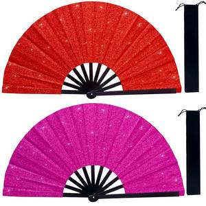 lot 4194 image: Ehonik Fans for Line Dancing, 2PS Boots on The Ground Hand Fan for Womens Portable Clack Folding Hand Fan with Bag, Large Rave Fan for Line Dancing for Party, Wedding, Decoration (RedRose Red)