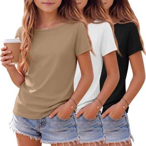 lot 4197 image: LessonZoo 3 Pack Girls Shirts Short Sleeve Tops 5-14Y Teen Summer T Shirts Crewneck Cute Plain Casual Basic Tees(Black, White, Khaki,13-14 Years)