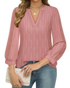 lot 4199 image: Unixseque Pink Stripe 2XL Womens Professional V-Neck Blouses 34 Sleeve, Loose Fit, Modern Formal, Casual, Plus Size