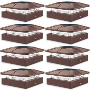 Peasur 4x4 Solar Post Cap Lights Outdoor with 3 Modes, 8 Packs Brown Fence Light Solar Powered Waterproof, Wood/Vinyl Posts Caps Lights for Deck Yard Garden Patio Porch Railing Outside