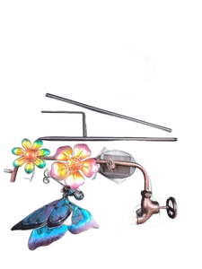 lot 5136 image: Solar Garden Stake with Flower Decor, Butterfly Wind Spinner, Cup and Rods