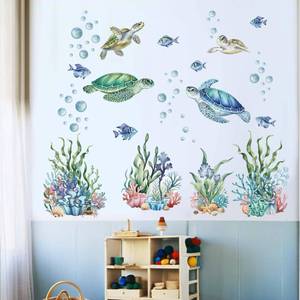 lot 6404 image: Sea Turtle Wall Decals for Kids Peel and Stick Under The Sea Marine Fish Ocean Wall Stickers for Baby Nursery Bedroom Toddler Room - Children Supplies Ages 1-12 Year Wall Decor