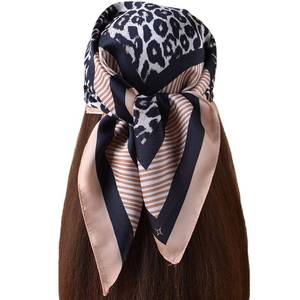 lot 6458 image: VJHX Leopard Cheetah Hair Bandanas Scarf for Women Lightweight Square Neck Silk Satin Head Scarves for Sleeping Handbags Scarf 27.5 Inch (MF70585-5)
