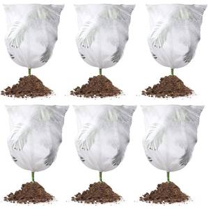 lot 6459 image: Shappy 6 Pcs Plant Covers Freeze Protection Winter Frost Blanket for Outdoor Plant Bag 23.6 x 31.5 Inch, 31.5 x 39.4 Inch Shrub Jacket with Drawstring Reusable Frost Cloth for Cold Weather Fruit Tree