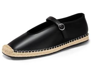 lot 9321 image: Coutgo Womens Espadrilles Mary Jane Flats Closed Sqaure Toe Ballet Flats Comfortable Dress Shoes, BlackPU, Size 8