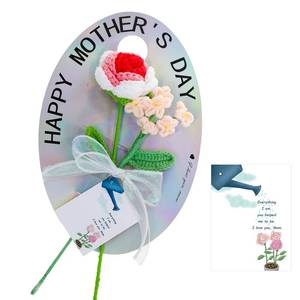 lot 10141 image: MSEHKM Handmade Crochet Flowers for Mom with Heartfelt Cards Handmade Knitted Flower Bouquet