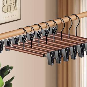 lot 13967 image: HWAJAN Wooden Pants Skirt Hangers with Clips for Men 12 Inch 20 Pack Brown