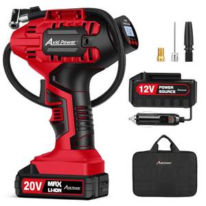 lot 13974 image: AVID POWER Tire Inflator Portable Air Compressor, 20V Cordless Car Tire Pump, Rechargeable Battery Powered Air Compressor w12V DC Adapter, Digital Pressure Gauge