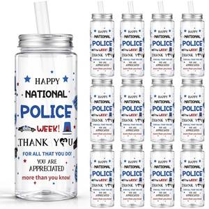 lot 13980 image: Vesici 24 Pcs National Police Week Appreciation Gift 14.2oz Thank You Gifts Lid and Straw Plastic Reusable Tumbler Bulk Inspirational Gifts Cold Drinking Cup for Police Week Party Favors