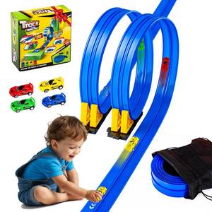 lot 13988 image: Flex Tracks 16.4 Ft Flexible Race Track for Kids Portable DIY Roll-Up Race Car Track Compatible with Diecast 164th Cars Birthday Gifts Easter Basket Stuffers for Kids for Boys Girls Ages 3