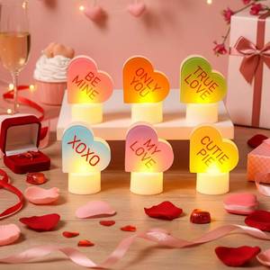 lot 14069 image: Lounsweer 12 Pcs Valentines Day Conversation Hearts Tealight LED Flameless Candles Gifts Valentines Romantic Table Decorations Love Heart Conversation Light Candles for Home Wedding Holiday Party