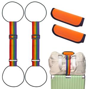 lot 14122 image: 2 Set Adjustable Luggage Connector Straps and Luggage Handle Wraps, Luggage Straps for Multiple Suitcase, Elastic Fastening Bag Strap for Travel Securing Accessories (Rainbow)