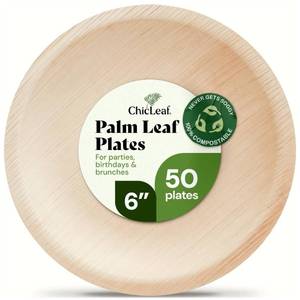 lot 14139 image: Chic Leaf Palm Leaf Plates - 6 in Round, 50 Pack, Compostable