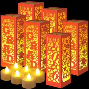 lot 14144 image: Rossesay 6 Pcs Graduation Table Centerpieces Boxes Class of 2026 Graduation Lanterns for Centerpieces with LED Candles Congrats Grad School College Photo Props for Party Table Decoration (Orange)