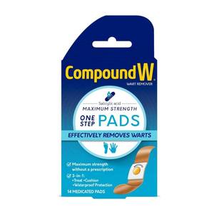 lot 14160 image: Compound W Maximum Strength One Step Plantar Wart Remover Foot Pads - 14 ct
