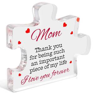 lot 14165 image: Mothers Day Gifts for Mom, Heartwarming Birthday Acrylic Puzzle Piece Plaque, Happy Mothers Day Present Gifts from Kids Daughter Son, Unique Keepsake Home Desk Decor, Mama Gift Ideas