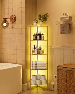 lot 19069 image: Apetaccat Corner Shelf with LED Light, 5-Tier Corner Bookshelf, Narrow Display Shelf with Storage Rack,Wood Corner Book Shelf for Living Room, Bedroom, Office, Oak