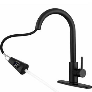 lot 19100 image: HOMELODY LED Temperature Display Black Kitchen Faucet with Pull Down Sprayer - Matte Black Single Handle Kitchen Sink Faucet, High Arc 304 Stainless Steel Design for RV Laundry Farmhouse Bar