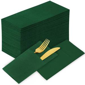 lot 19116 image: KAMMAK Dark Green Napkins Disposable with Pocket Cloth Like Dinner Paper Napkins 100 Pack Folded Guest Hand Towel for Party Decoration, Wedding Reception, Bathroom or Restaurant (16.5 x 16.5 inch)