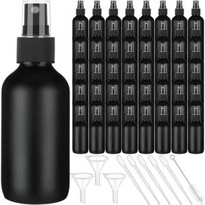 lot 19124 image: Nuogo 50 Pieces Mini Glass Spray Bottles Bulk 4 Oz Fine Mist Glass Bottles with Funnel Dropper and Cleaning Brush Refillable for Essential Oils, Perfumes and Aromatherapy(Black)