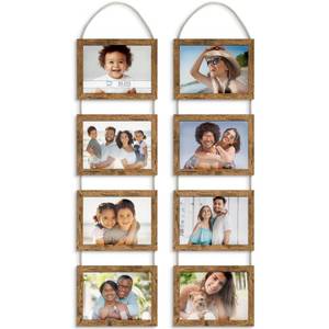 lot 19126 image: Icona Bay - 5x7 Wall Hanging Picture Frames Collage with 8 Openings - Rustic Brown, 2 Pack - Casual Style Engineered Wood Frames - Wall Mount Only - Bliss Collection