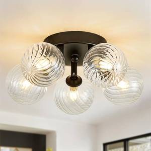 lot 19140 image: brfaixla 5 Lights Semi Flush Mount Ceiling Bubble Light Fixture Dia 12.6 Black Close to Ceiling Light Modern Swirled Clear Ribbed Blown Glass Ball Chandelier for Hallway Entryway Kitchen Dining Room