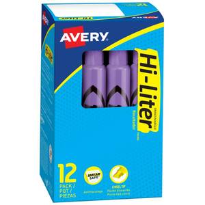 lot 20036 image: Avery Hi-Liter Desk-Style Highlighters, Smear Safe Ink, Chisel Tip, 12 Fluorescent Purple Highlighters (24060)