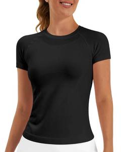 lot 20039 image: Stelle Women Workout Tops Short Sleeve Seamless Athletic Shirts Yoga Gym Sports Breathable Tees(Black,M)