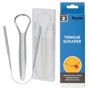 lot 20046 image: Ryvas Tongue Scraper for Adults (2-Pack) with Travel Case �� Dual-Edge Oral Care Tool, Stainless Steel Design for Fresh Breath & Daily Hygiene
