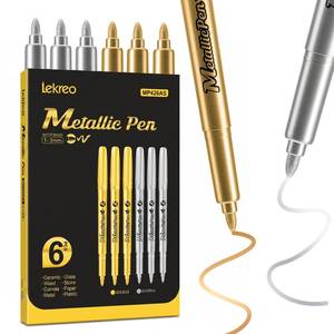 lot 20051 image: Lekreo Metallic Markers Pens, Silver and Gold, Water-Based Ink, 1.5mm Bullet Tip, 4 Count, for Rock Painting, Black Paper, Glass, Scrapbook (6)