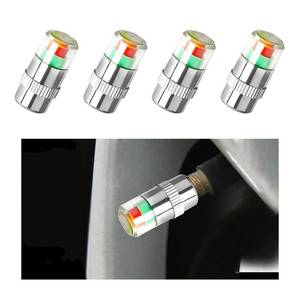 lot 20076 image: KVAEY 4 PCS Tire Pressure Monitor Valve Caps, 3 Color Eye Alert Tire Pressure Monitor Sensor Indicator, Easy to Read Tire Pressure Monitoring Valve Stem Caps, Car Accessories (Silver)