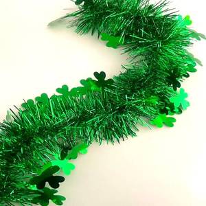 lot 20080 image: 33FT St Patricks Day Tinsel Garland Decorations Green Shamrock Irish Decor Wreath Shiny Thick Metallic Twist Hanging Garland for St. Patricks Day Home Indoor Outdoor Party Supplies-(Green)