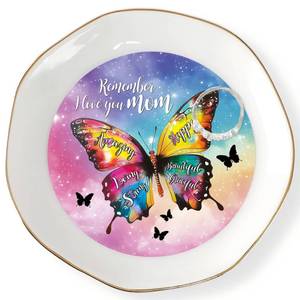 lot 20090 image: HOME SMILE Mothers Day Gifts for Mom Unique -I Love You Mom Jewelry Ring Dish Tray with Dynamic Butterfly Pattern Shifts for Mother