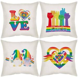lot 20136 image: CRASHOT Pride Month Throw Pillow Covers 18x18 Inch, 4 Pcs Rainbow Decorative Pillowcases with Heart and Gnome Designs, LGBT Pride Day Cushion Covers for Home Sofa Decor