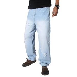 lot 20137 image: JIALANSHI Mens Wide Leg Baggy Jeans Ripped Loose Denim Pants (34, 9305 Light Blue)