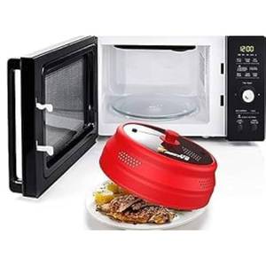 lot 20195 image: Ezy Active Collapsible Microwave Cover for Food - Silicone and Glass Splatter Guard Lid for 6-12 inch Plates & Bowls, Dishwasher Safe, Heat Resistant, BPA-Free, (Red).
