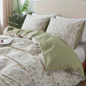 lot 20196 image: HoneiLife Floral Duvet Cover Queen - 100% Cotton Comforter Cover, Botanical Bedlinen Set for Queen Beds, 3-Piece Wildflower Comforter Cover Sets