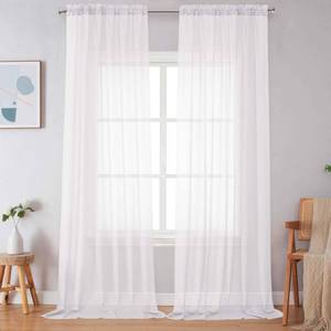 lot 20198 image: Simplebrand Sheer White Curtains 120 Inches Long, Extra Long Rod Pocket Solid Color Window Sheer Curtain Panels, Elegant Curtains & Drapes for Living Room, Bedroom 2 Panels (White, 59 W x 120 L)