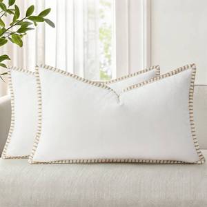 lot 20199 image: decorUhome Fall Chenille Soft Cozy Throw Pillow Covers 12x20 Set of 2, Modern Farmhouse Boho Velvet Decorative Pillow Cases with Stitched Edge for Couch Sofa Bed Home Decor, Cream White